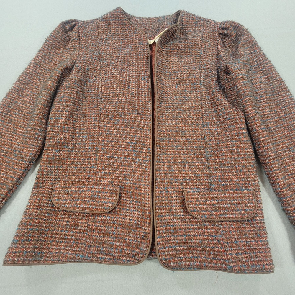 Vintage 80s Career Guild Tweed Jacket Women's 10 Brown‎ Tweed Woven Open Front